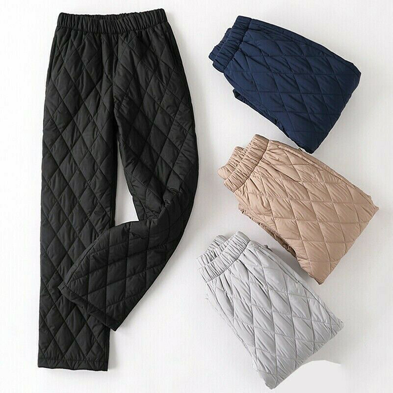 Women Winter Warm Down Cotton Pants Padded Quilted Trousers Elastic Waist Casual Trousers 220309