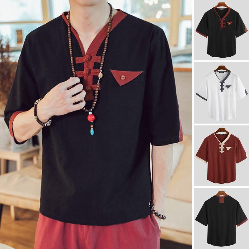 2020 Mens Ethnic T Shirt Summer Chinese Style Half Sleeve Tops Vintage Man Baggy V Neck Buckle Tees Chic Solid Color Blouse, Wine red
2020 Mens Ethnic T Shirt Summer Chinese Style Half Sleeve Tops Vintage Man Baggy V Neck Buckle Tees Chic Solid Color Blouse, Wine red