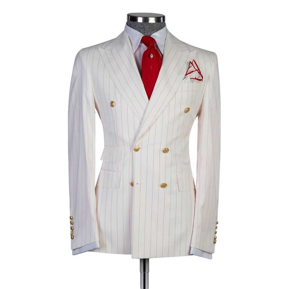 Vintage Handsome Mens Suit With Two-pieces Custom made Pinstripe Cotton Wedding Suits Jacket and Pants De Mariage Hommer