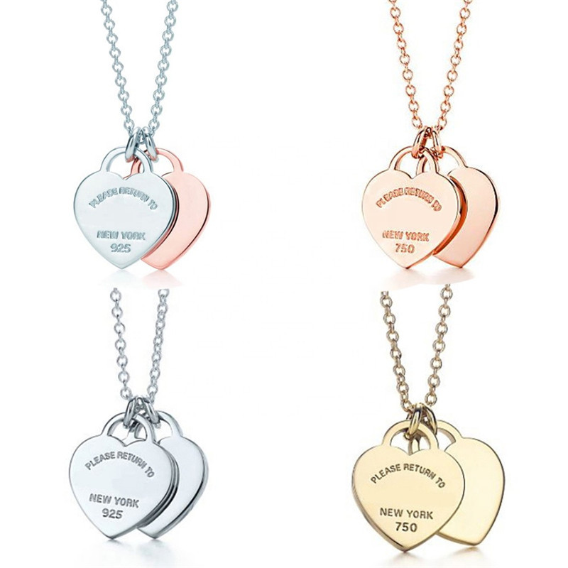 2020! Tif 925 sterling silver classic double heart pendant necklace 45 cm, providing an elegant love jewelry gift for charming F1222
2020! Tif 925 sterling silver classic double heart pendant necklace 45 cm, providing an elegant love jewelry gift for charming F1222