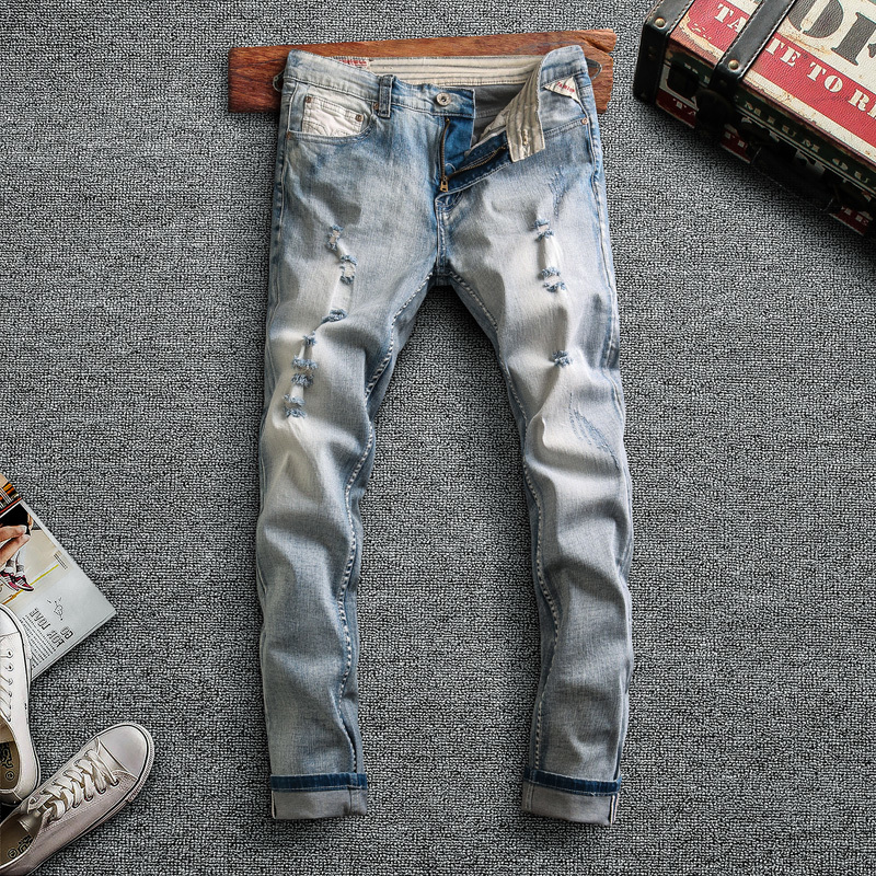 2021 New Italian Style Fashion Men Jeans Retro Light Blue Elastic Slim Fit Ripped Denim Trousers Vintage Designer Hip Hop Pencil Pants Ci92
2021 New Italian Style Fashion Men Jeans Retro Light Blue Elastic Slim Fit Ripped Denim Trousers Vintage Designer Hip Hop Pencil Pants Ci92