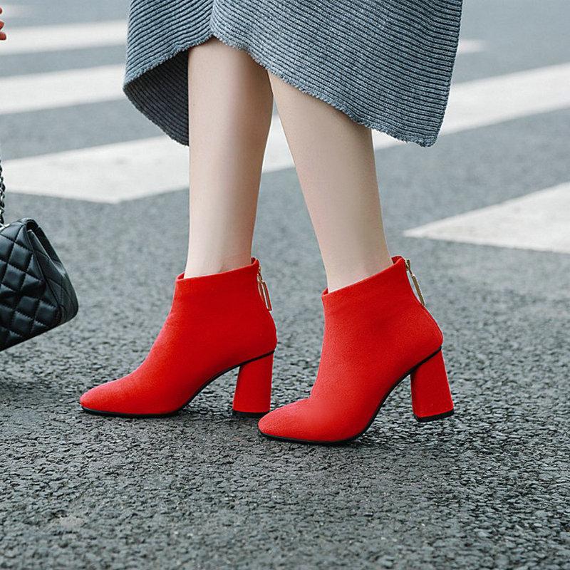 ZawsThia stock clearance womens booties flock faux suede zipper back woman's ankle boots block high heels winter boots size 42, Red
ZawsThia stock clearance womens booties flock faux suede zipper back woman's ankle boots block high heels winter boots size 42, Red