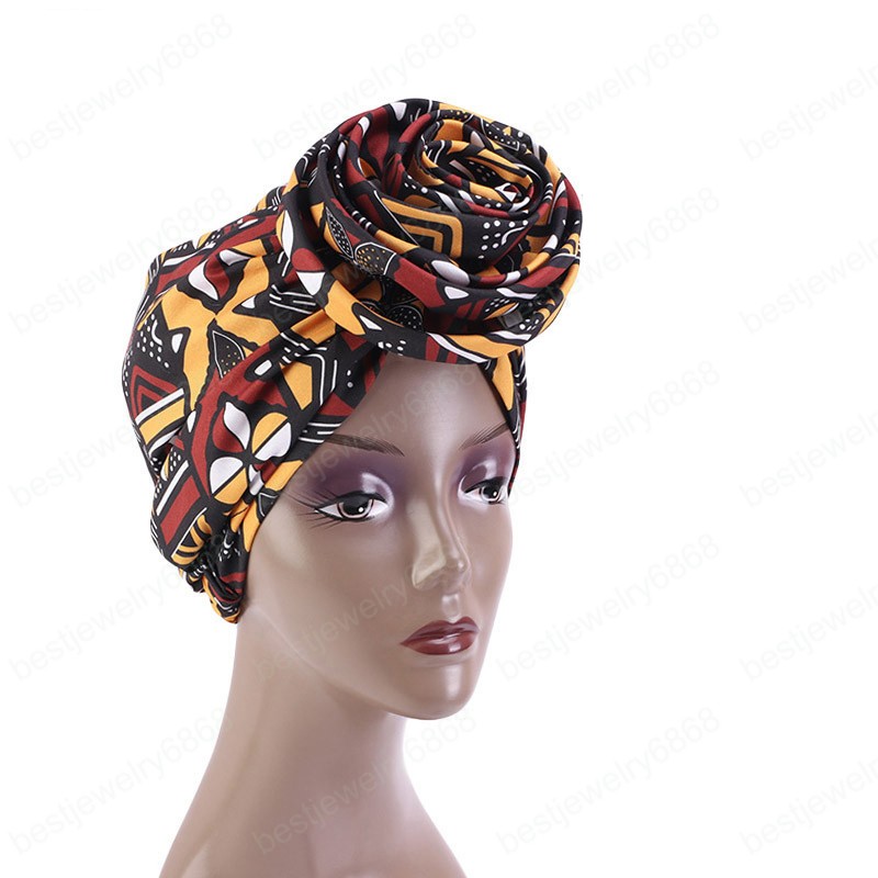 Ethnic Printed Big Flower Headscarf Bonnet Women Turban Hat Turbante Femme Musulman India Hat Islamic Head Wrap Turban Fashion