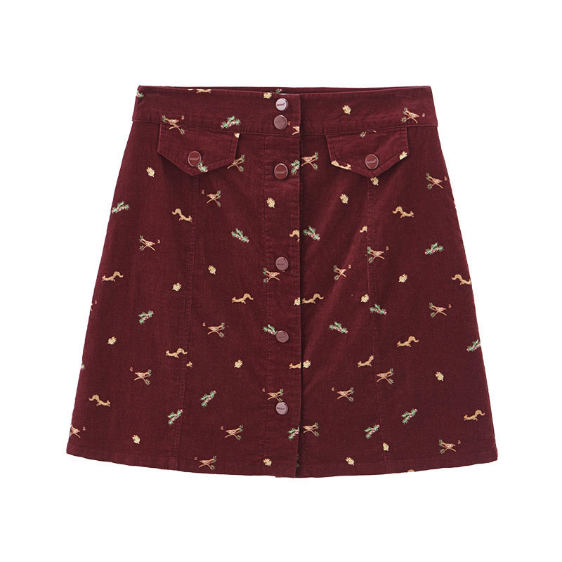 INMAN Autumn New Arrival 100%Cotton Corduroy Cute Print Aline Minimalism All Matched Young Girl Women Short Skirt T200113