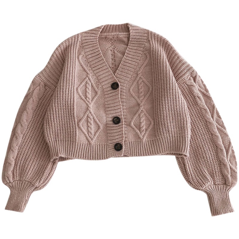 Women Button Up Sweater Fashion Autumn Winter V Neck Single-breasted Crop Sweaters Woman Korean Oversize Short Cardigan 201223