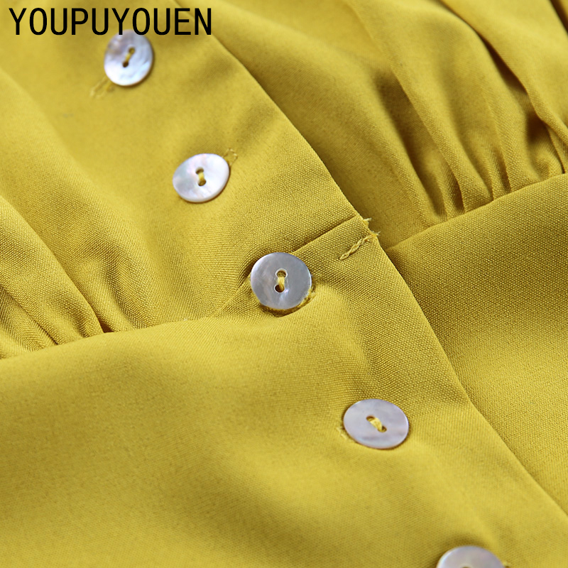 Women Lantern Long Sleeve Blouse Crop Top V-neck Casual Party Elegant Shirt Woman Fashion Clothes Summer Yellow Short Blouses 201201