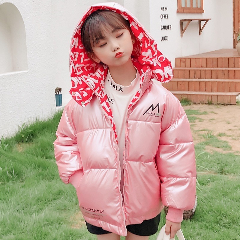 Winter children's cotton padded jacket suit new boys and girls bright face thickening double face cotton padded children's down 201102