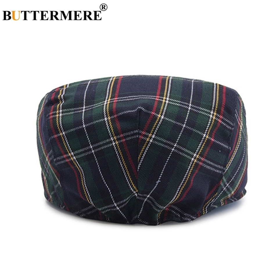 BUTTERMERE Womens Plaid Flat Caps Male Casual Cotton Vintage Berets Hats Summer Spring Classic Checkered Stylish Gatsby Cap T200104