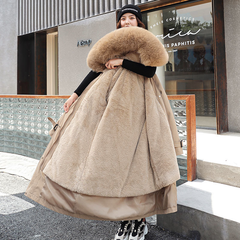 Fashion Cotton Liner Parker Parkas New Winter Jacket Women Long Hooded Parka Adjustable Waist Warm Fur Collar Coat 201019