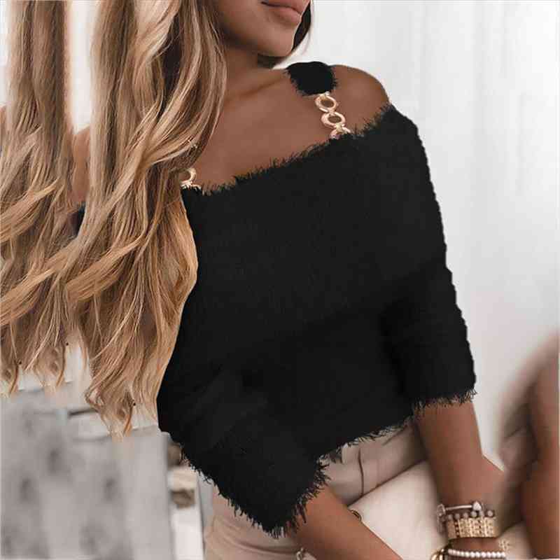 Solid Elegant Sling Off Shoulder Knitted Sweater Women Winter Slim Oversized Sweaters Pullovers Autumn Solid Jumper Pull Femme, White;black
Solid Elegant Sling Off Shoulder Knitted Sweater Women Winter Slim Oversized Sweaters Pullovers Autumn Solid Jumper Pull Femme, White;black