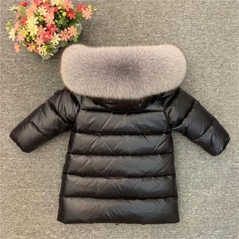 Girls long down jacket children winter thick coat really fox fur collar LJ201125