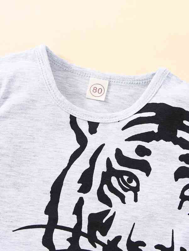 Baby Tiger Print Tee & Letter Graphic Pants SHE