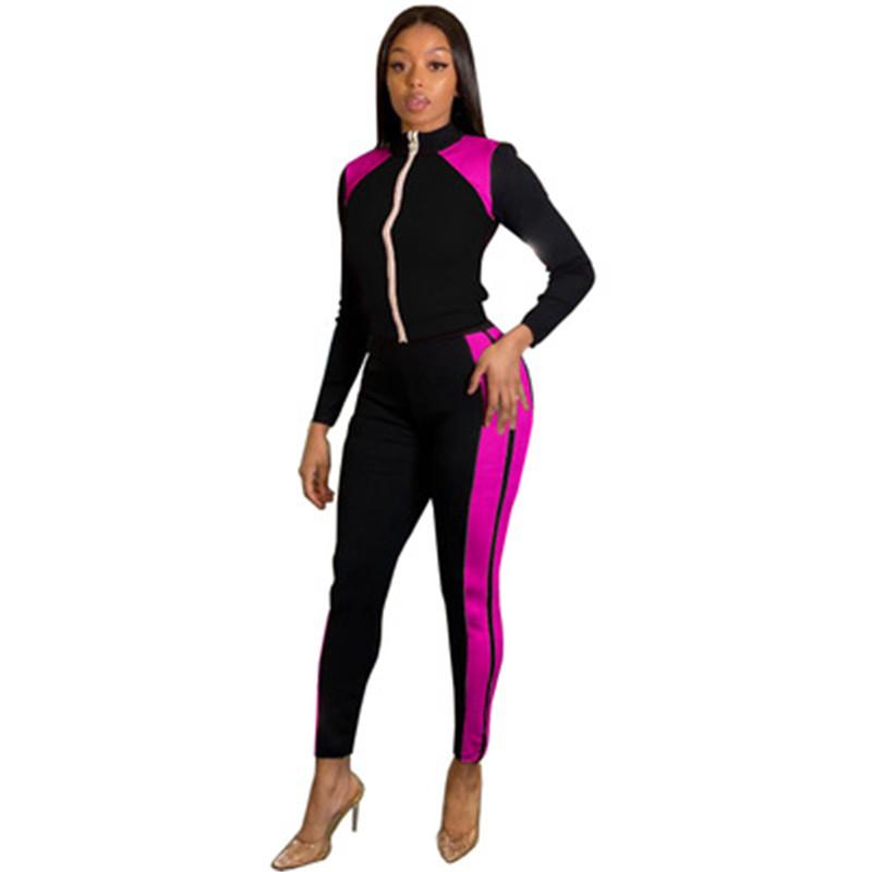 Women Splicing Color Tracksuits Fashion Trend Long Sleeve Zipper Coats Elastic Waist Pant Sets Designer Female Autumn New Casual Slim Suits
Women Splicing Color Tracksuits Fashion Trend Long Sleeve Zipper Coats Elastic Waist Pant Sets Designer Female Autumn New Casual Slim Suits
