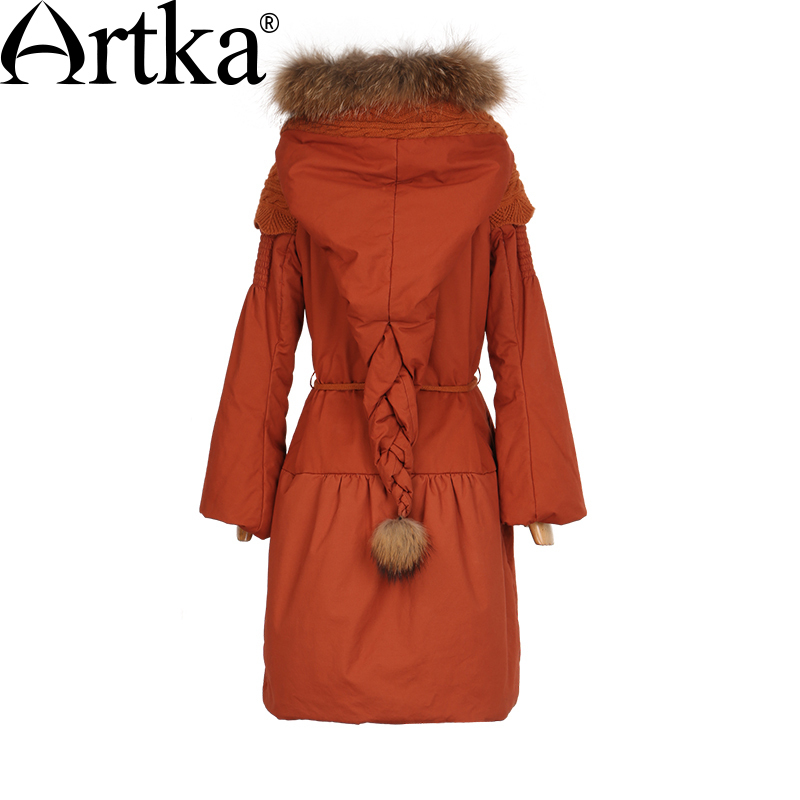 Women's Winter Parkas Raccoon Fur Hooded Winter Jacket For Women Lantern Sleeve Thick Warm Long Coat With Belt MA10152D 201017