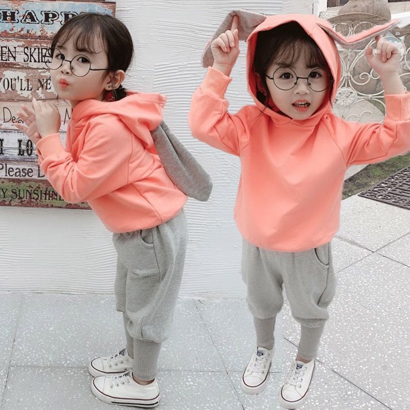 Autumn Spring Children Big Rabbit Ear Clothing Set Baby Boys Girls Hoodies Pants 2pcs Outfit Toddler Kids Sport TracksuitsX1019