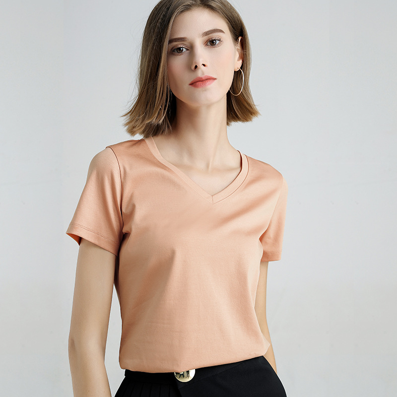 Mercerized cotton pure cotton slim and simple T-shirt for women is versatile and slim with short sleeve 3982, White
Mercerized cotton pure cotton slim and simple T-shirt for women is versatile and slim with short sleeve 3982, White