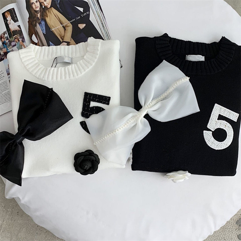 Women's Knitted Sweaters Heart Glitter Twinkle With Big Bowknot Five Letter Fall Girls Wool With Long-Sleeved Knit Shirt Elastic Fashion Pullove