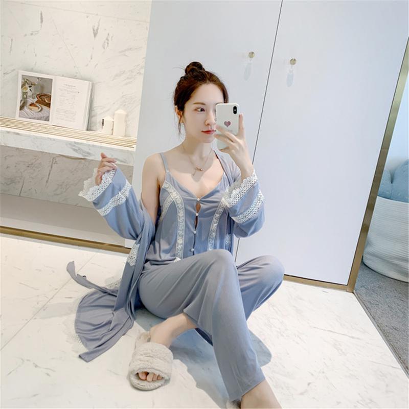 Ladies Comfortable Modal Cotton Pajama Sling Three-piece Set Comfortable Breathable Stretch Casual Homewear SP0015, Blue
Ladies Comfortable Modal Cotton Pajama Sling Three-piece Set Comfortable Breathable Stretch Casual Homewear SP0015, Blue