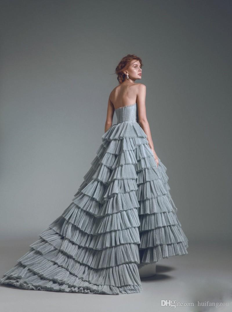 Vintage Prom Dresses A Line Strapless Tiered Ruffles Sweep Tain Evening Gowns with Appliqued Custom Made Formal Party Dresses Plus Size