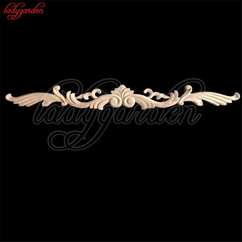 Decorative Woodcarving Decal for Furniture Home Decoration Long Carved Applique Window Door Decor Wooden Figurines Crafts
