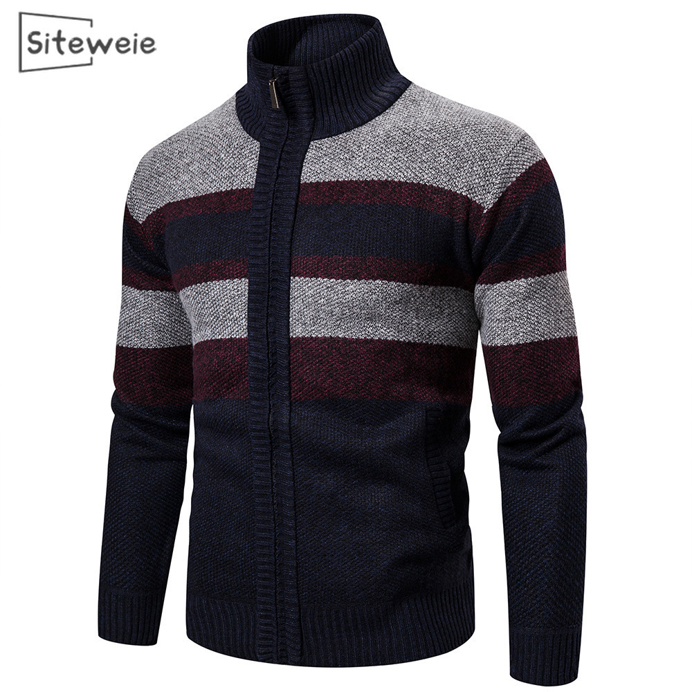 SITEWEIE Men Trendy Zipper Cardigan Long-sleeve Knitted Casual Turtleneck Sweaters Fall Winter Men Outdoor Sports Tops L470 201118