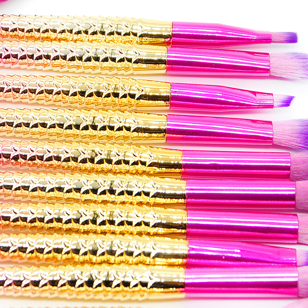 11pcs Mermaid Makeup Brushes Set Fish Tail Powder Foundation Eyebrow Eyeliner Blush Cosmetic Concealer Mermaid Brushes Juego De Pinceles De Maquillaje