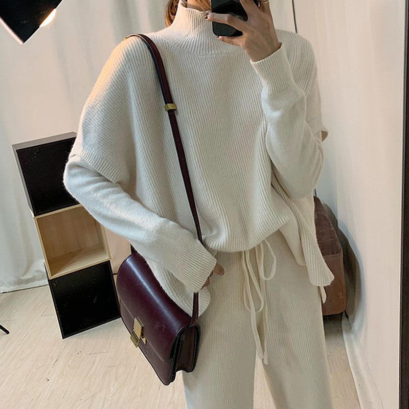 Sweater Set Women Winter Knit Sweater Vest Pant 3 Piece Set Office Lady Suit Turtleneck Knit Set New Sweater for Women