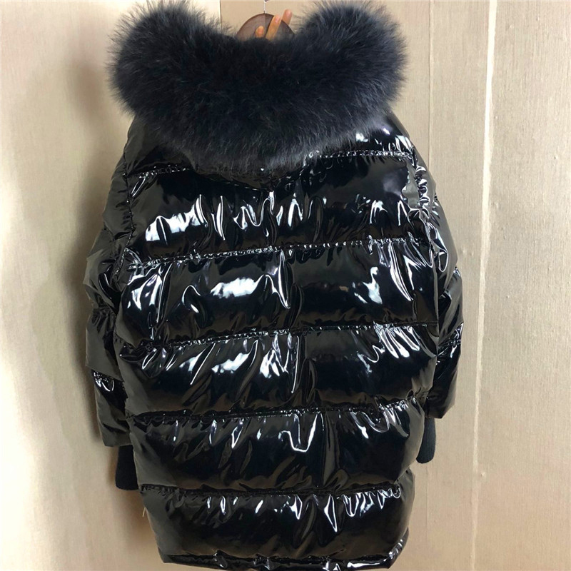 Big Fur Patent Leather Winter Jacket Women Thicken Long Down Parka Hooded Female Duck Down Waterproof Coat 201029