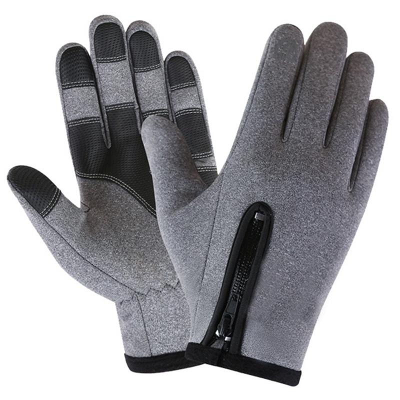 Mens Women039s Long Finger Thermal Fleece Gloves Windproof and Waterproof Touch Screen Antislip Outdoor Padded Zipper Gloves