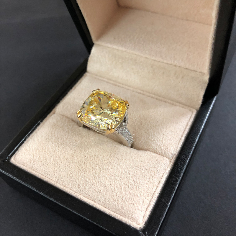 OEVAS 100% 925 Sterling Silver Sparkling Square Pink Yellow White High Carbon Diamond Wedding Rings For Women Fine Jewery Gifts 201112