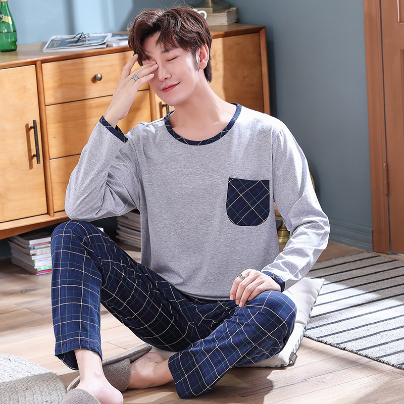 Spring Autumn Full Cotton Men's Pyjamas Plaid Pants Pajamas Set Casual Male Sleepwear Night Pijama Hombre Plus Size 4XL Homewear 201111