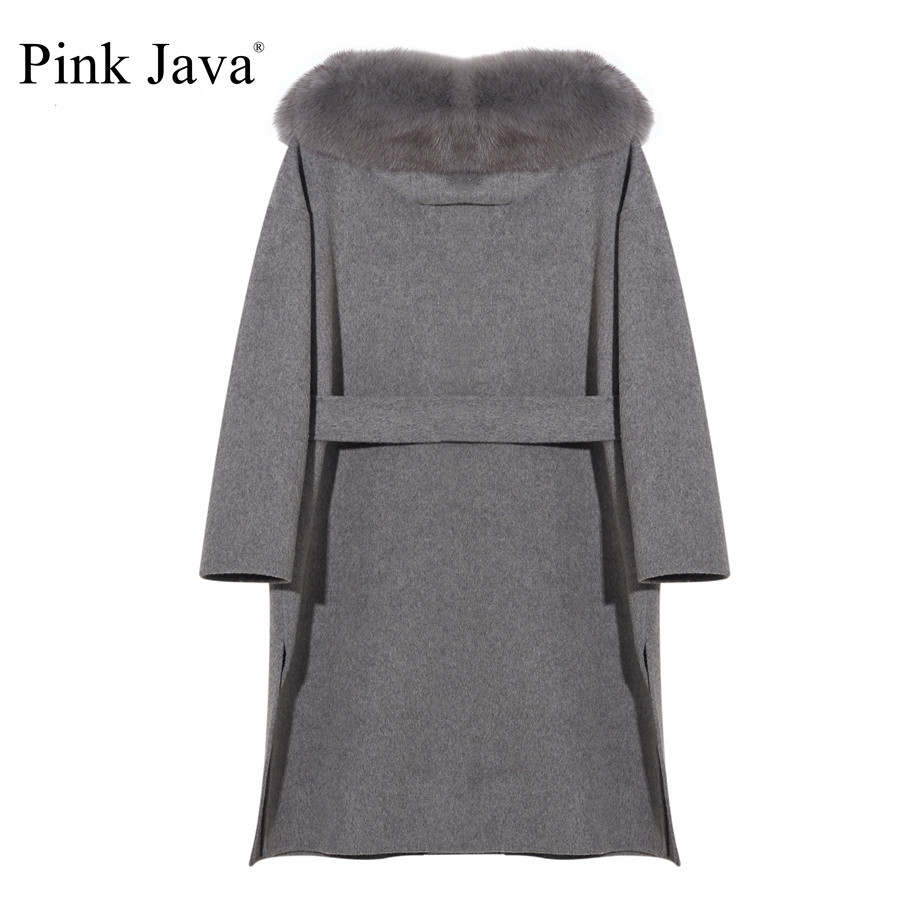 pink java QC19055-2 new arrival hot sale real fox fur collar wool coat carshmere coat big size women coat fashion wholesale 201223
