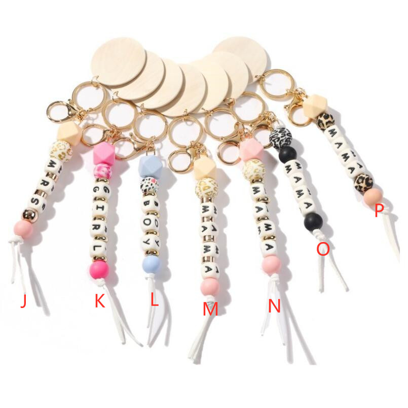 Silicone Key Ring Letter Bracelet Keychain Wooden Personalize Keychains blanks Wristlet Bangle Keyring Portable House Car Handbags Tassel Keys Holder