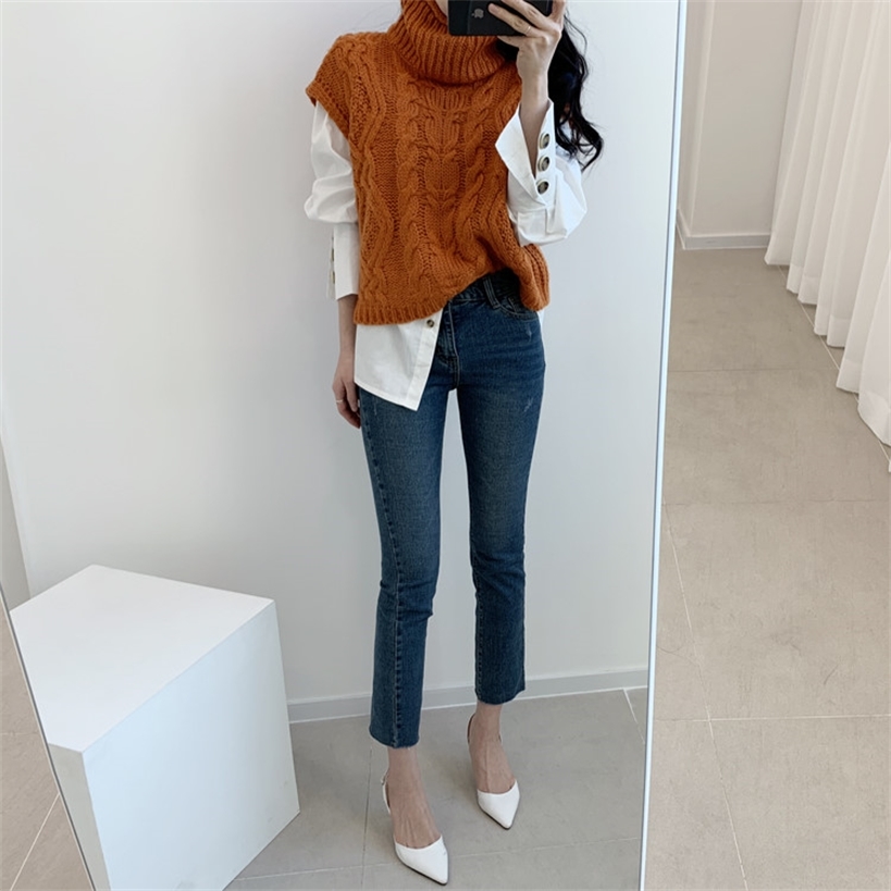 loose sleeveless sweater spring autumn Women vest sweaters knitting vest joker knitted vest wool oversize Girls Pullover 201221