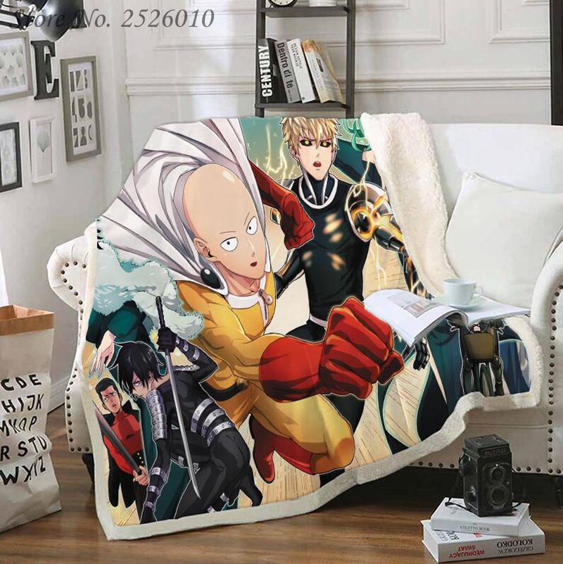 Throw blanket ONE PUNCH MAN 3D Velvet Plush Blanket Bedspread For Kids Girls Sherpa Couch Quilt Cover Travel 06