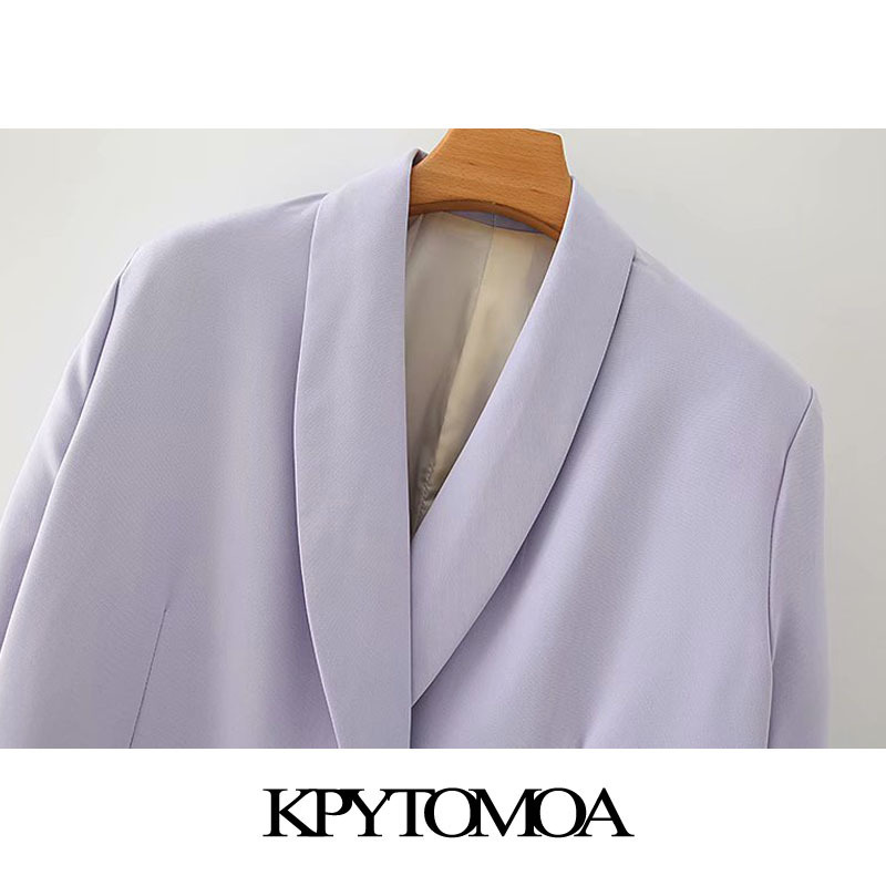 KPYTOMOA Women Fashion Double Breasted Longline Blazers Coat Vintage Long Sleeve Pockets Female Outerwear Chic Tops 201102