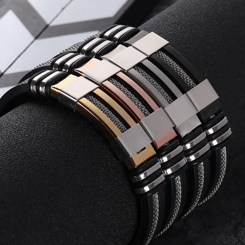 Charm Bracelets Men's Stainless Steel Wrist Bracelet Black Grooved Rudder Silicone Mesh Link Punk Insert Stylish Casual
Charm Bracelets Men's Stainless Steel Wrist Bracelet Black Grooved Rudder Silicone Mesh Link Punk Insert Stylish Casual
