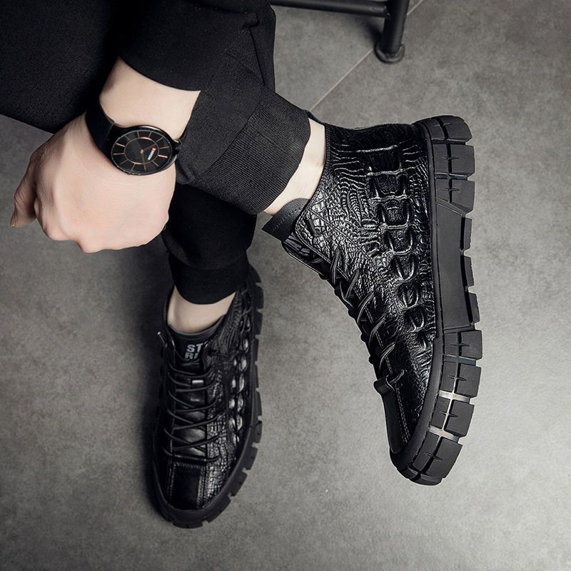 Winter Cotton Boots High Quality Men With Fleece Top Crocodile Leisure Shoes Outdoor Personality Comfortable Non-Slip