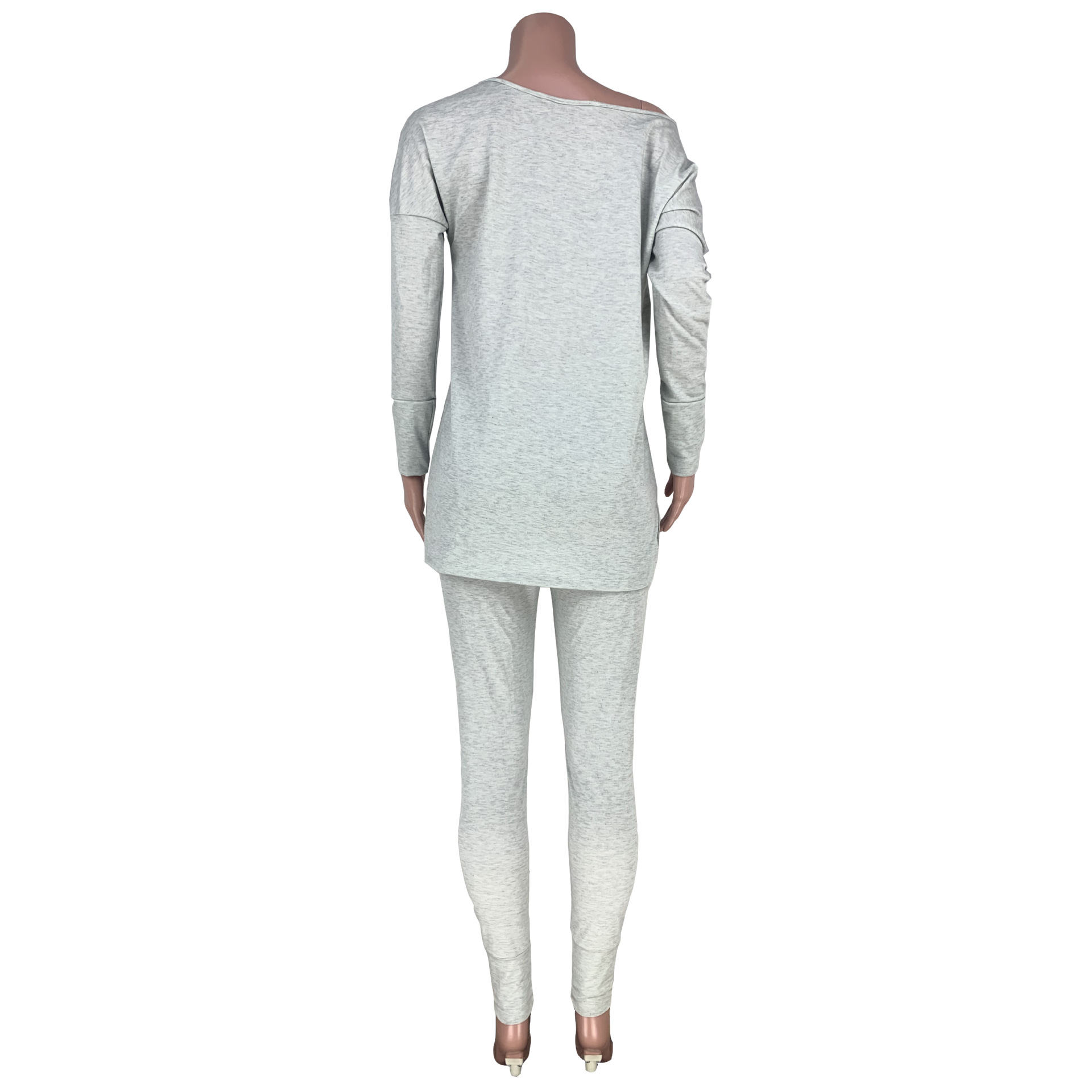 Pants Spot European and American sweater fabric autumn winter models solid color round neck side strapless loose casual two-piece suit