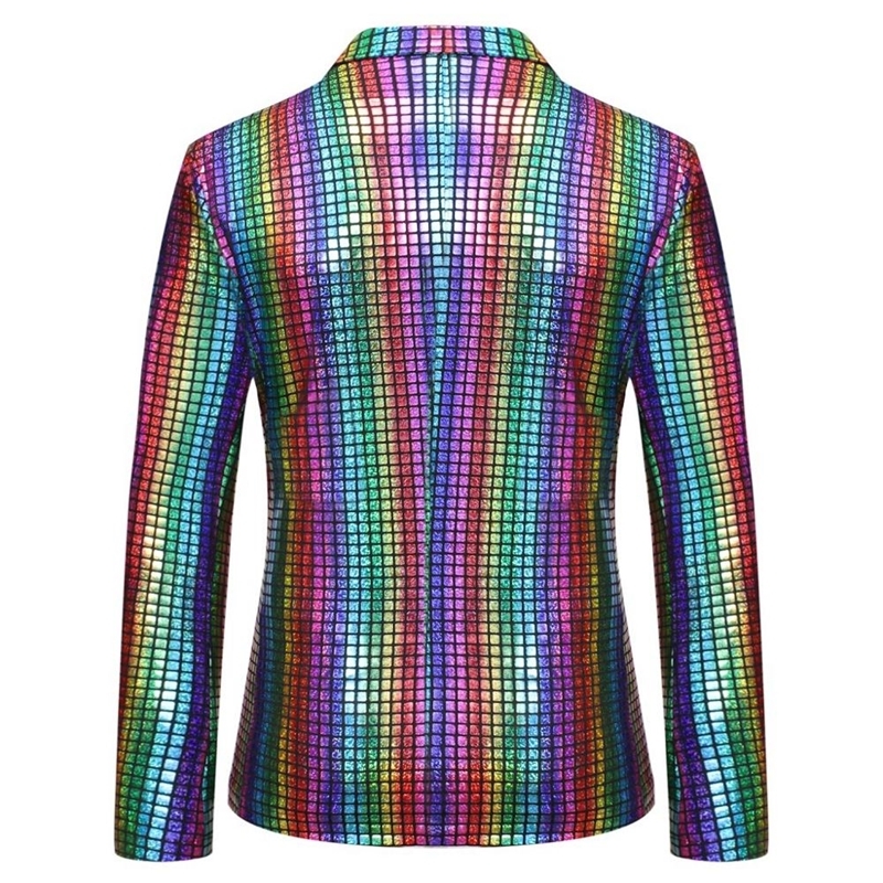 Mens Stylish Dancer Stage Blazer Jacket Gold Silver Rainbow Plaid Sequin Blazer Male Disco Festival Carnaval Party Prom Costumes 201013
