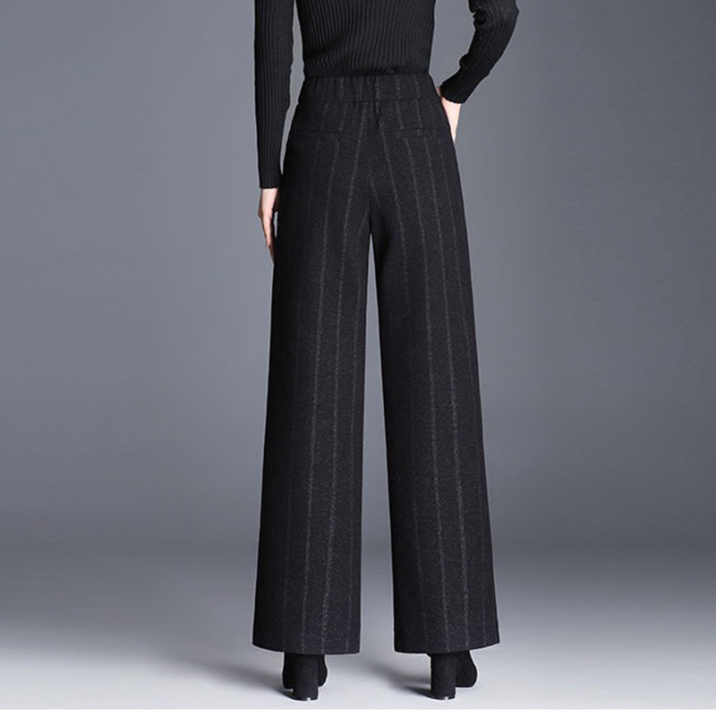 Fashion New Striped Woolen Wide Leg Pants Women Hot Sale Casual Loose Spring Autumn High Waist Trouers Plus Size Mom Pants 201111