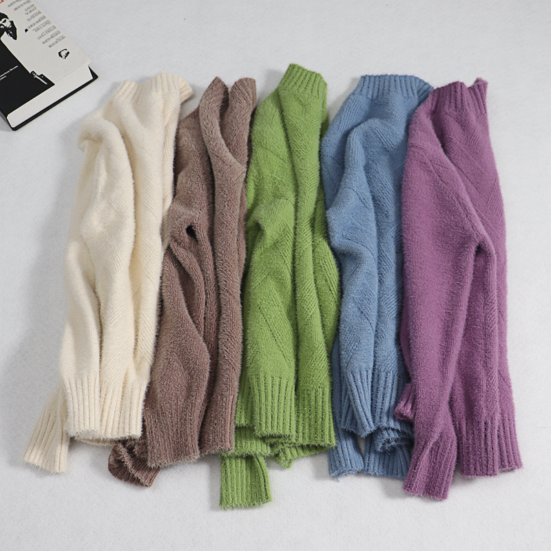 GIGOGOU Geomatric mink cashmere Women's Sweater Korea Style Elegant Thick Warm Turtlenecks Fall Winter Soft Female Jumper Top 201221