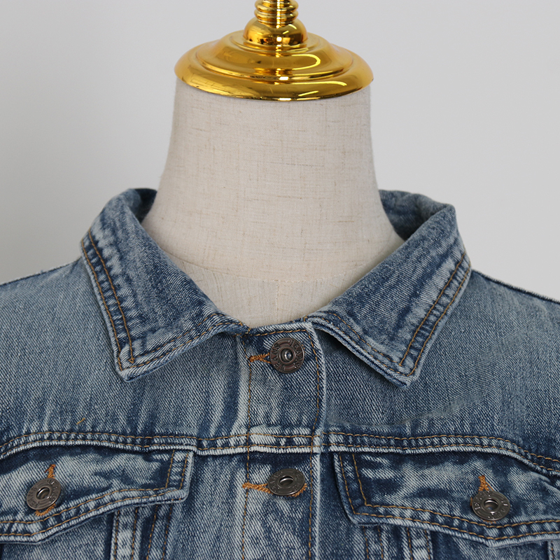 TWOTWINSTYLE Denim Patchwork Mesh Women's Jacket Lapel Collar Short Sleeve Ruffle Jacket Female Streetwear Spring Fashion 201023