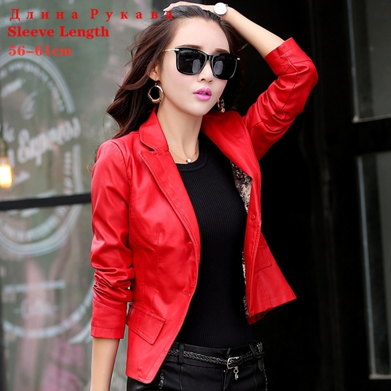 Red Faux Leather Blazers Women Female Slim Fashionable Short Plus Size Blue Black PU Oversized Leather Jacket Coat 5XL Woman 201030