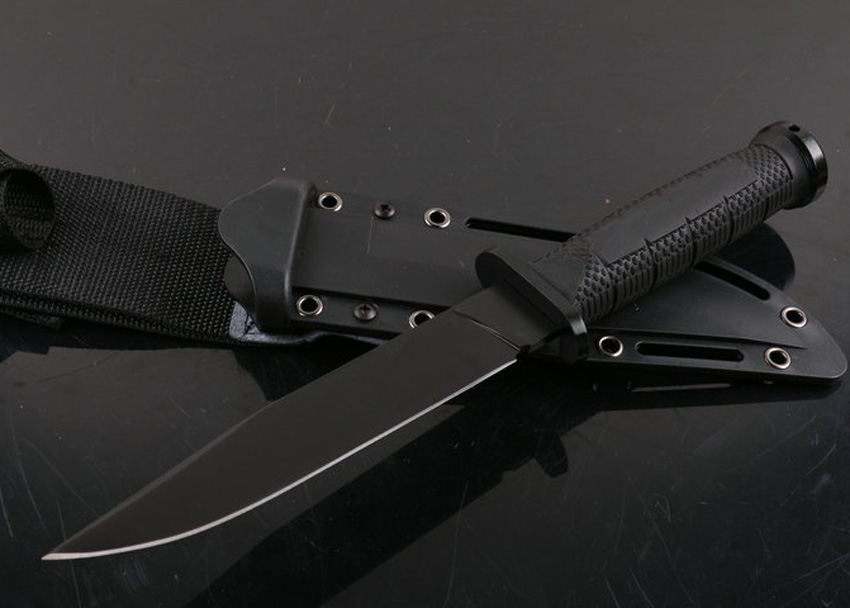 High Quality 9LSFD Fixed Blades Survival Straight Knife D2 Satin/Black Blade Glass Fiber Handle Hunting Knives With Kydex