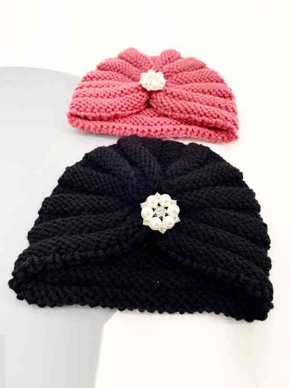 2pcs Baby Faux Pearl Decor Knit Hat SHE