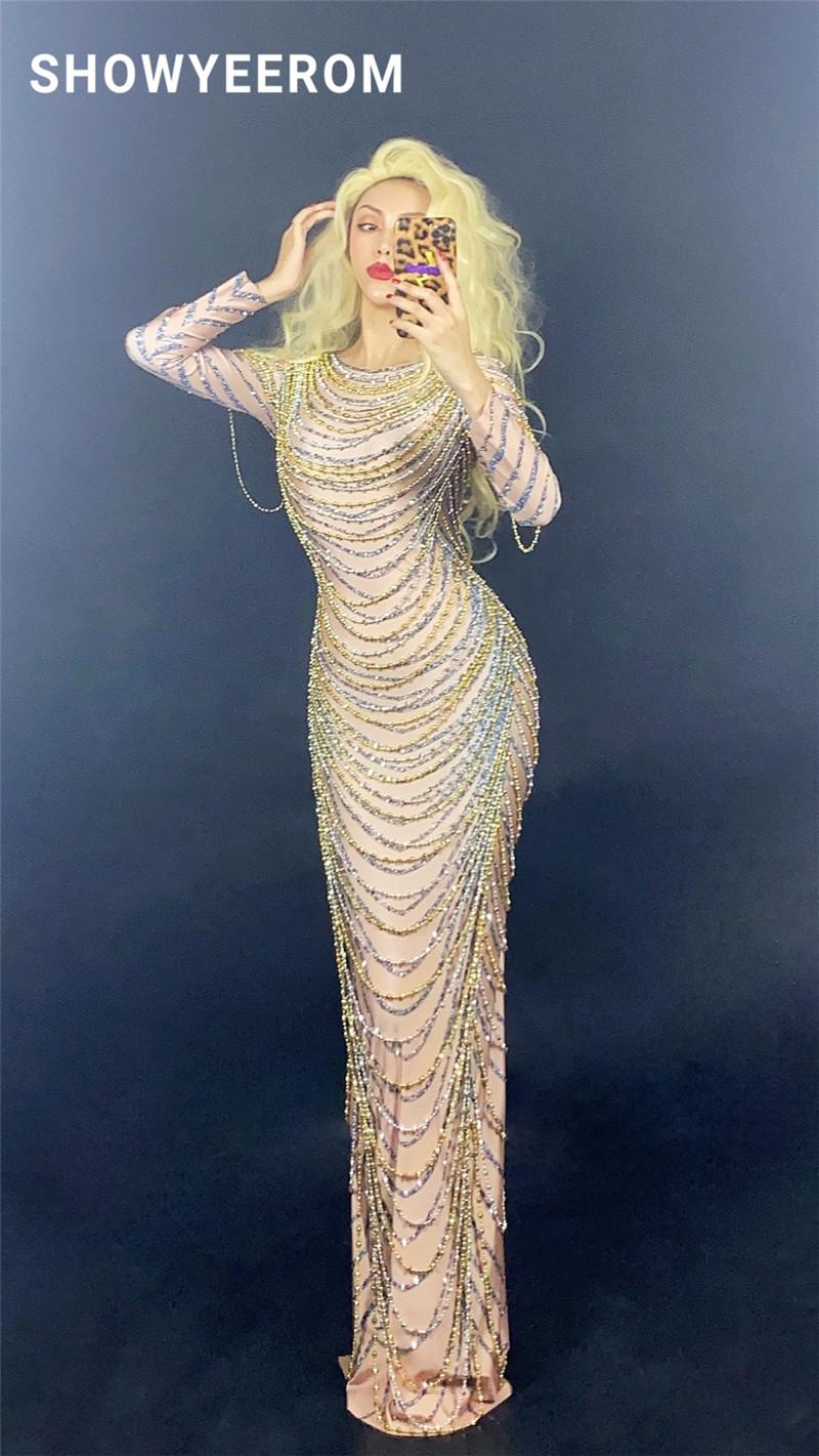 Sparkly Silver Rhinestone Elastic fabric Long Dress Women Birthday Stage play Celebrate Dress Dancer Party Show, As pic
Sparkly Silver Rhinestone Elastic fabric Long Dress Women Birthday Stage play Celebrate Dress Dancer Party Show, As pic
