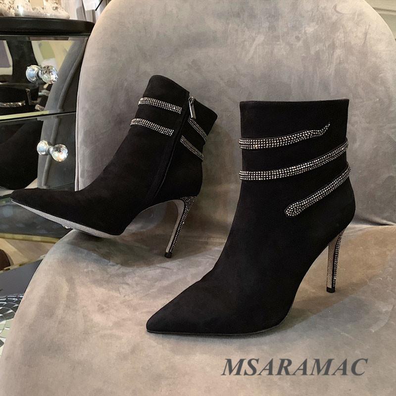 Formal ladies ankle boots crystal high heel pointed toe formal dress shoes winter real suede leather women's black boots, Black leather
Formal ladies ankle boots crystal high heel pointed toe formal dress shoes winter real suede leather women's black boots, Black leather