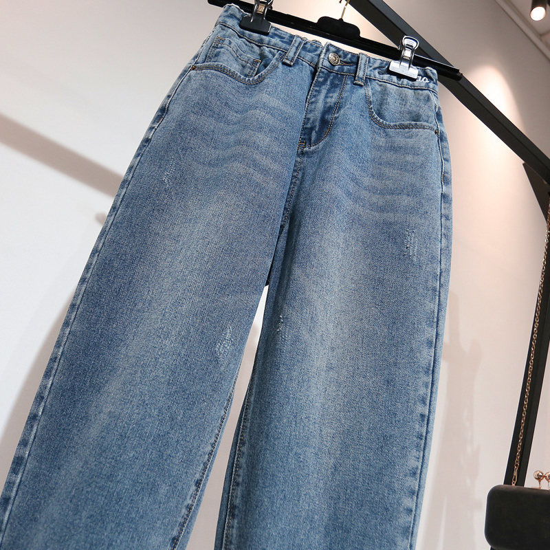 Embroidered Jeans Woman High Waist Plus Size Loose Full Length Mom Jeans Retro Blue Harem Denim Pants LJ201127