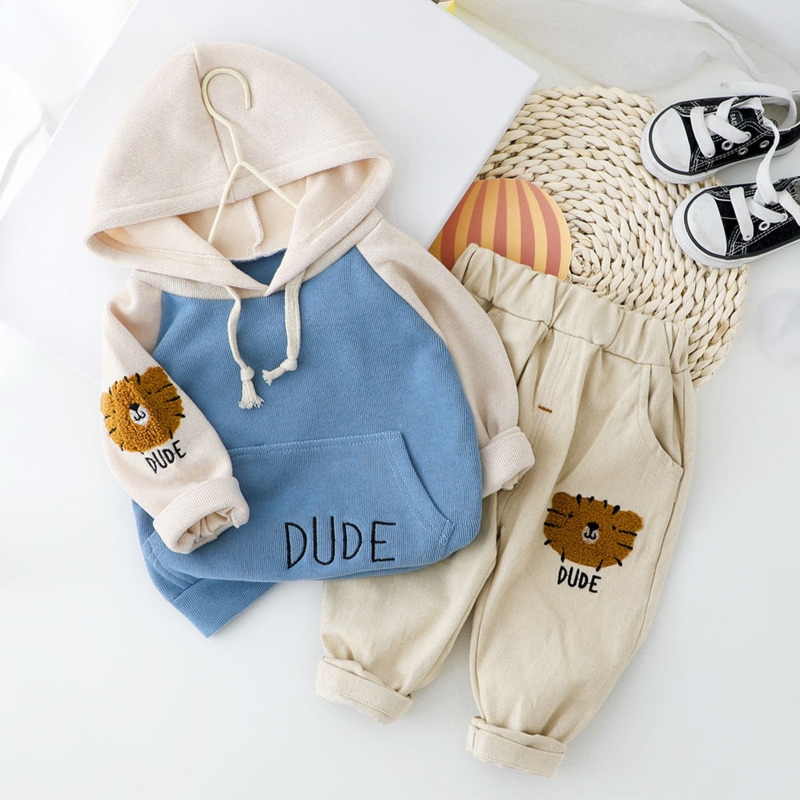 Spring Autumn Children Cotton Baby Boy Girls Clothes Cartoon Hooded Pants 2Pcs/sets Infant Outfit Kid Fashion Toddler TracksuitsX1019